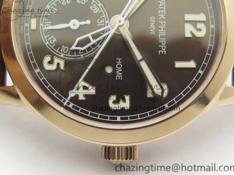 MIROTIME 1219 Calatrava 5524R Pilot Travel Time RG GRF Brown Dial on Brown Leather Strap MIYOTA TopPick 7155